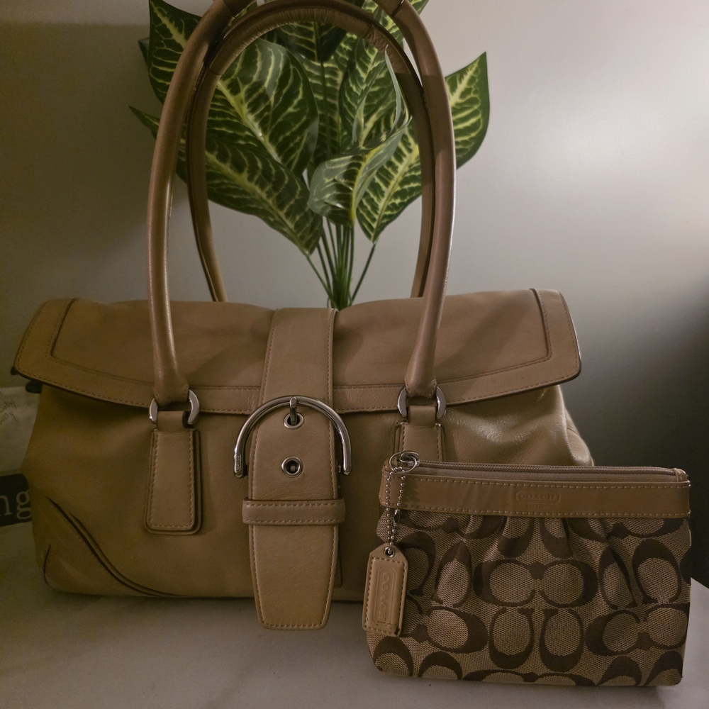 Coach Tan Leather Handbag with Matching Pouch
